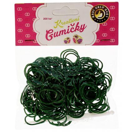 (67) Loom Bands Pletací gumičky tmavě zelené 200ks + háček